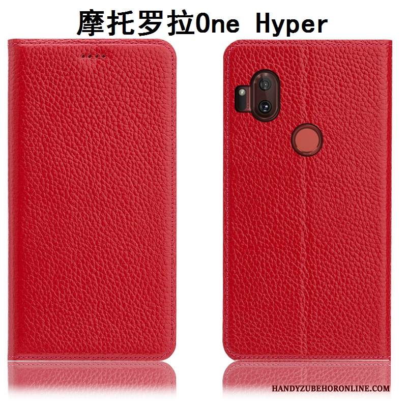Custodia Motorola One Hyper Protezione Modello Litchi, Cover Motorola One Hyper Pelle Anti-caduta Giallo