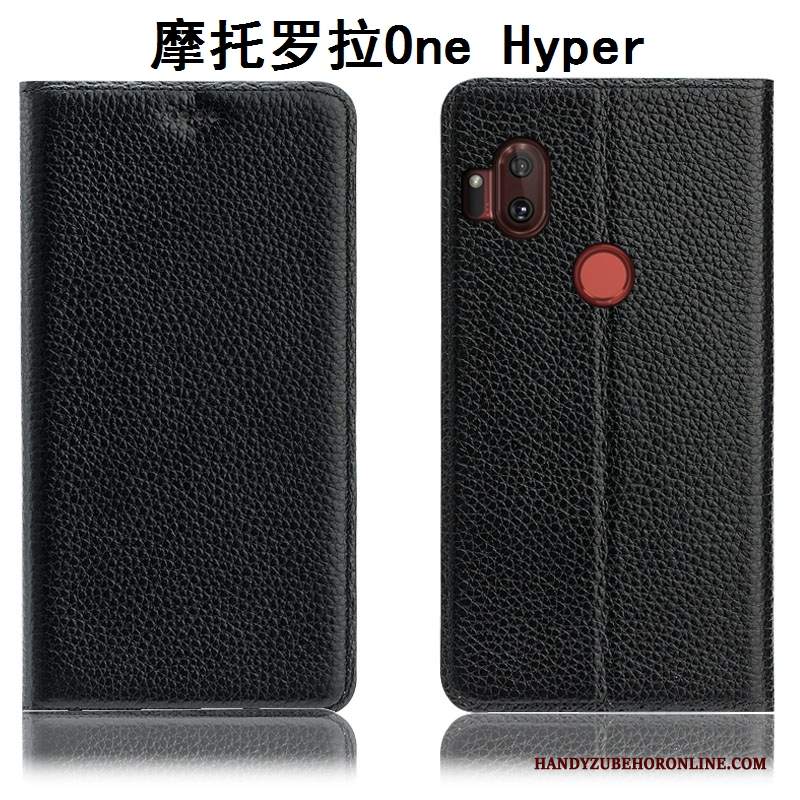 Custodia Motorola One Hyper Protezione Modello Litchi, Cover Motorola One Hyper Pelle Anti-caduta Giallo