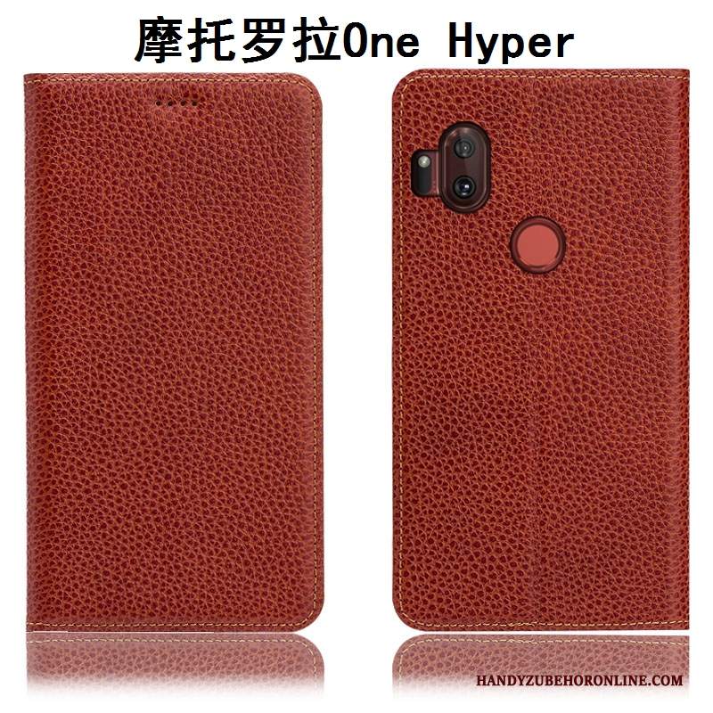 Custodia Motorola One Hyper Protezione Modello Litchi, Cover Motorola One Hyper Pelle Anti-caduta Giallo