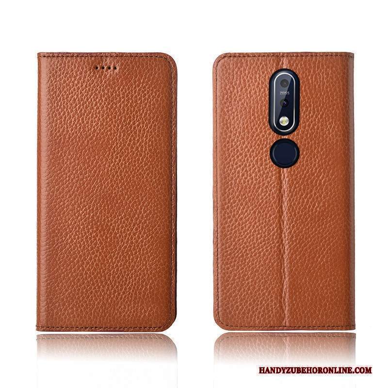 Custodia Nokia 7.1 Pelle Telefono Litchi, Cover Nokia 7.1 Protezione Morbido Anti-caduta
