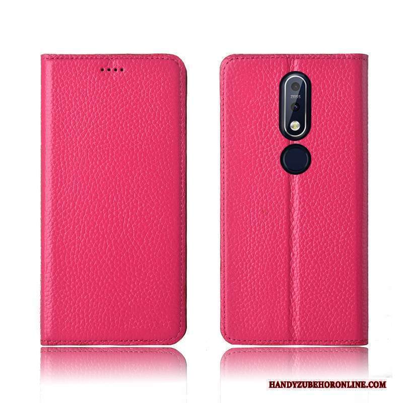 Custodia Nokia 7.1 Pelle Telefono Litchi, Cover Nokia 7.1 Protezione Morbido Anti-caduta