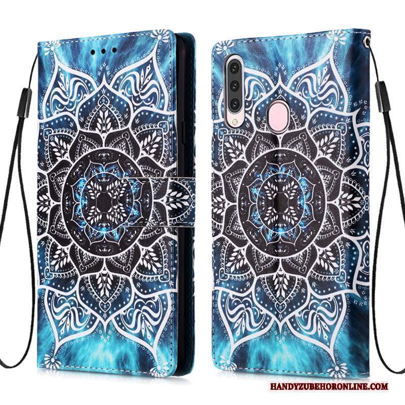 Custodia Samsung Galaxy A20s Pelle Carta Morbido, Cover Samsung Galaxy A20s Folio Blu Di Personalità