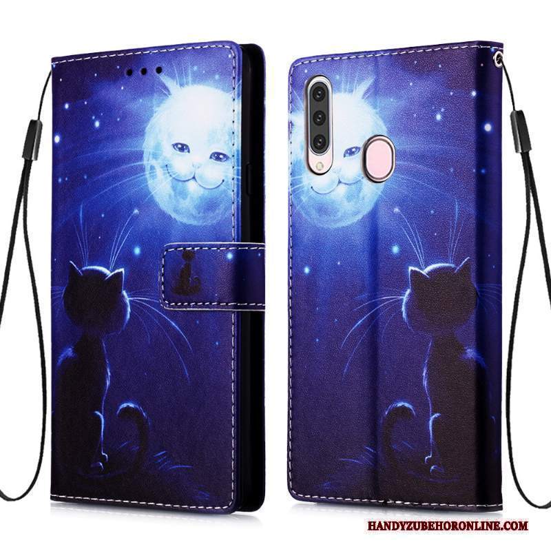 Custodia Samsung Galaxy A20s Pelle Carta Morbido, Cover Samsung Galaxy A20s Folio Blu Di Personalità