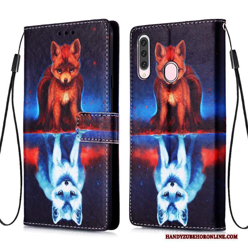 Custodia Samsung Galaxy A20s Pelle Carta Morbido, Cover Samsung Galaxy A20s Folio Blu Di Personalità