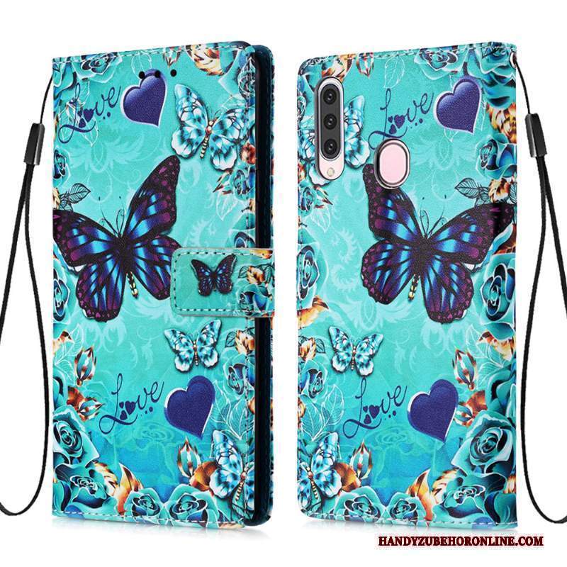 Custodia Samsung Galaxy A20s Pelle Carta Morbido, Cover Samsung Galaxy A20s Folio Blu Di Personalità