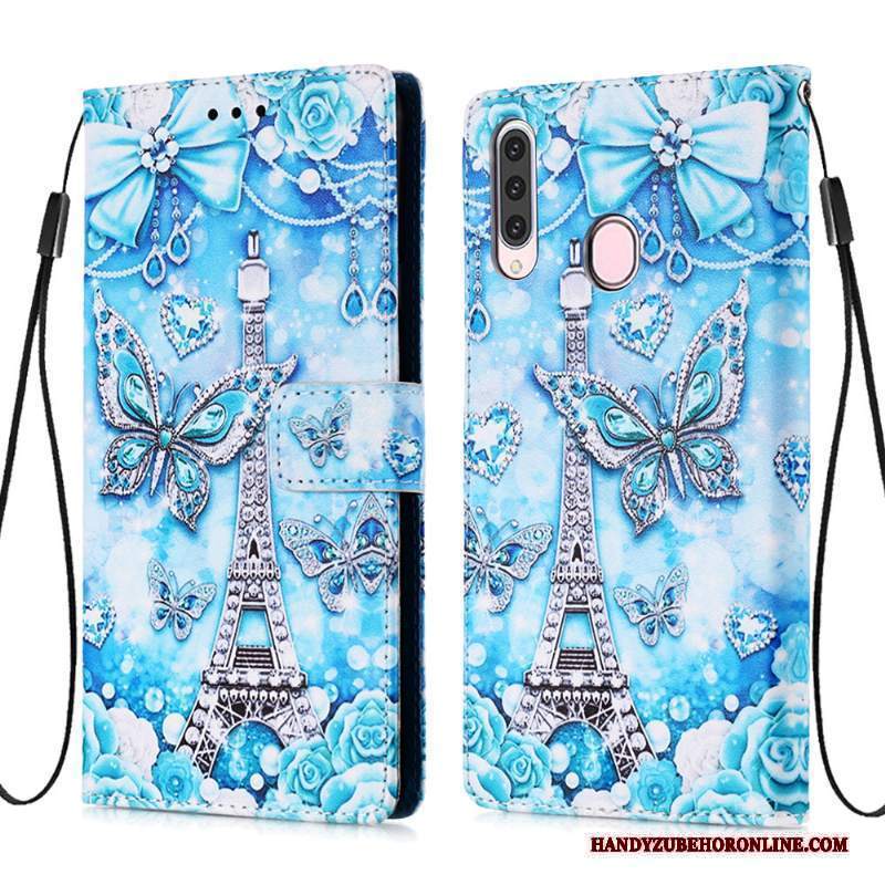 Custodia Samsung Galaxy A20s Pelle Carta Morbido, Cover Samsung Galaxy A20s Folio Blu Di Personalità