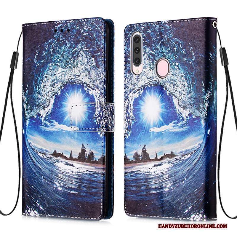 Custodia Samsung Galaxy A20s Pelle Carta Morbido, Cover Samsung Galaxy A20s Folio Blu Di Personalità