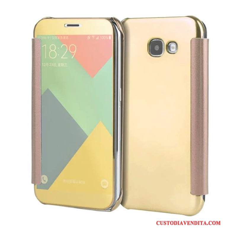 Custodia Samsung Galaxy A5 2017 Protezione Blu Specchio, Cover Samsung Galaxy A5 2017 Folio Telefono Placcatura