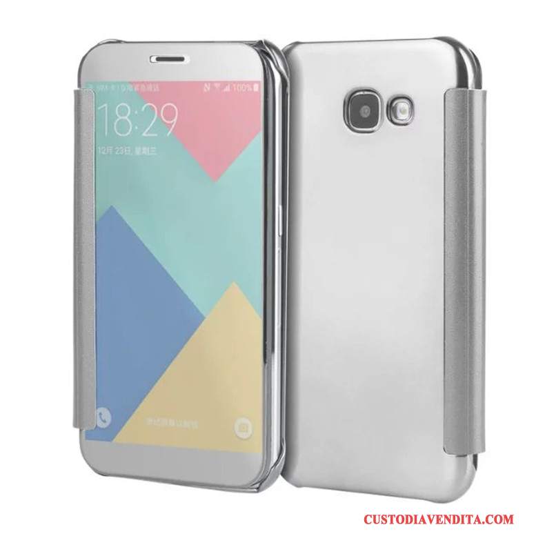 Custodia Samsung Galaxy A5 2017 Protezione Blu Specchio, Cover Samsung Galaxy A5 2017 Folio Telefono Placcatura