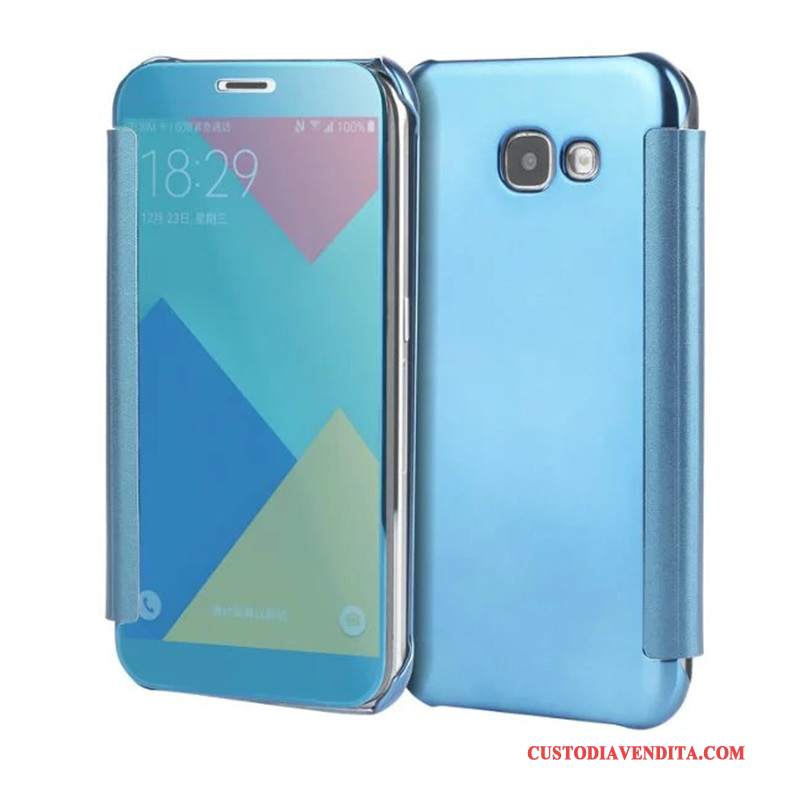 Custodia Samsung Galaxy A5 2017 Protezione Blu Specchio, Cover Samsung Galaxy A5 2017 Folio Telefono Placcatura