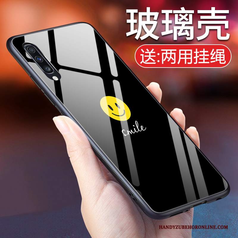 Custodia Samsung Galaxy A50 Silicone Smiley Vetro Temperato, Cover Samsung Galaxy A50 Protezione Bianco Di Personalità