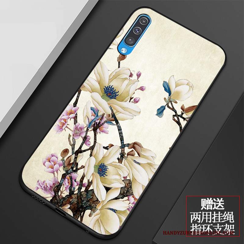 Custodia Samsung Galaxy A50 Vintage Fiori Arte, Cover Samsung Galaxy A50 Silicone Telefono Piccola