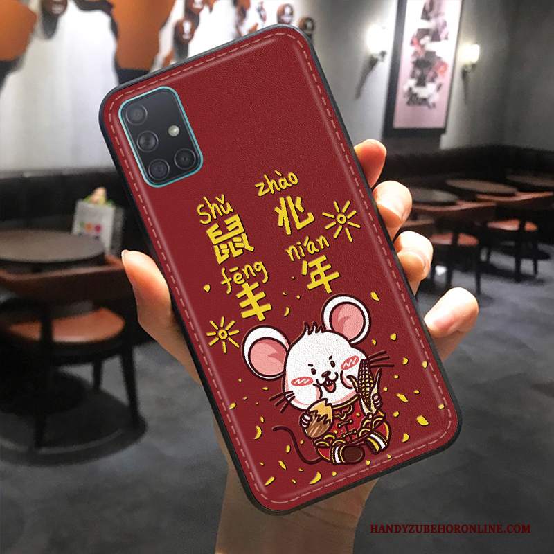 Custodia Samsung Galaxy A51 Goffratura Rosso Anti-caduta, Cover Samsung Galaxy A51 Pelle Modello Ricchezza