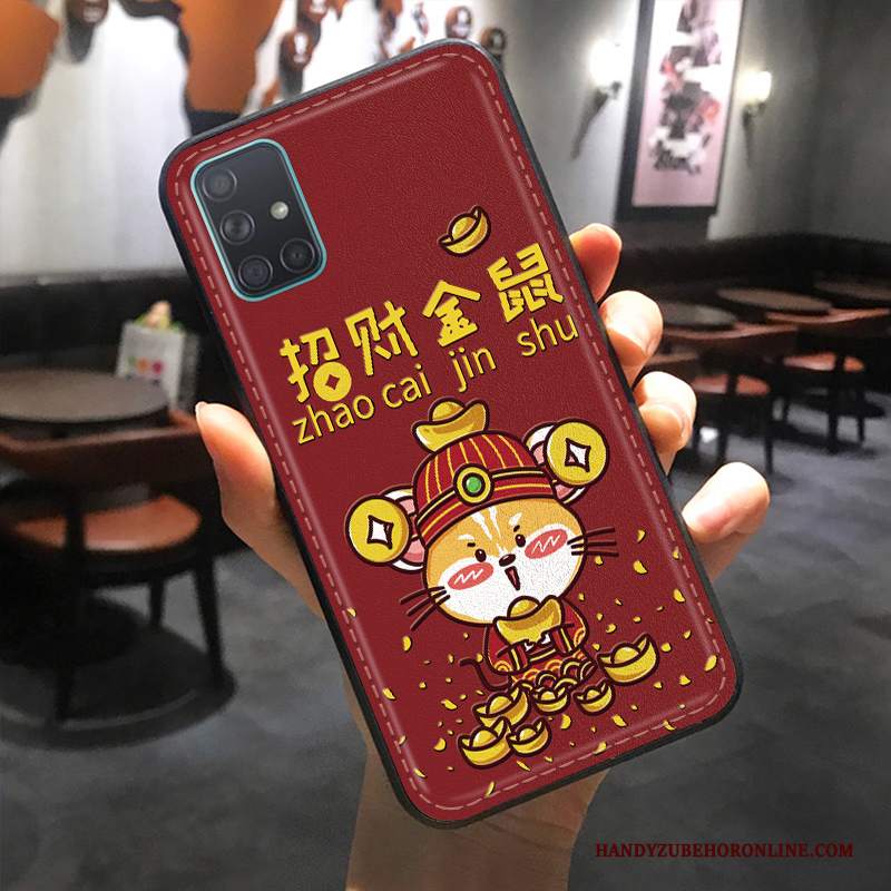 Custodia Samsung Galaxy A51 Goffratura Rosso Anti-caduta, Cover Samsung Galaxy A51 Pelle Modello Ricchezza