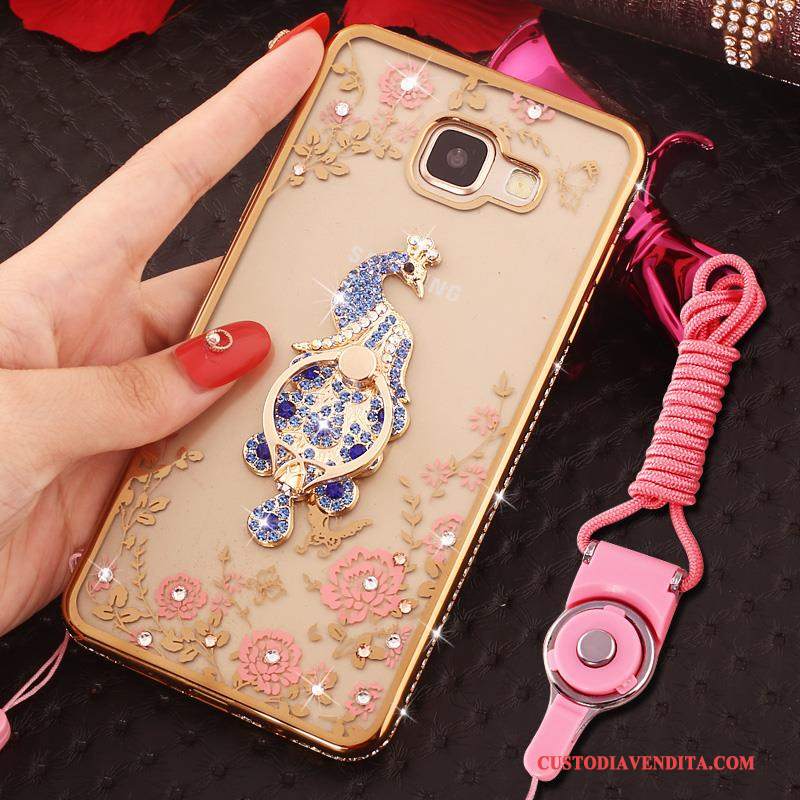 Custodia Samsung Galaxy A7 2016 Strass Ornamenti Appesi Ring, Cover Samsung Galaxy A7 2016 Protezione Blu Anti-caduta