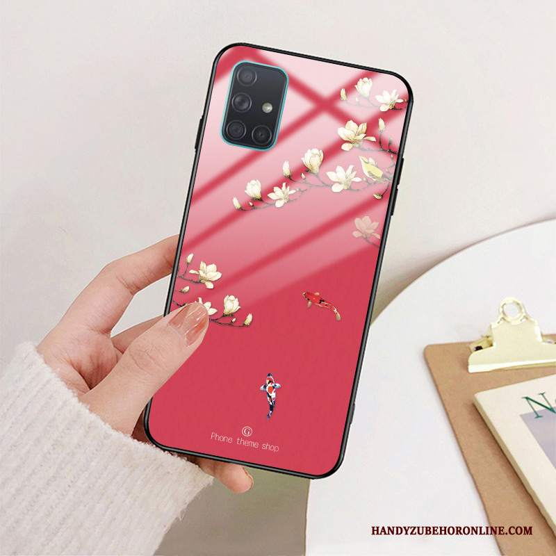 Custodia Samsung Galaxy A71 Silicone Vetro Di Personalità, Cover Samsung Galaxy A71 Protezione Rossotelefono