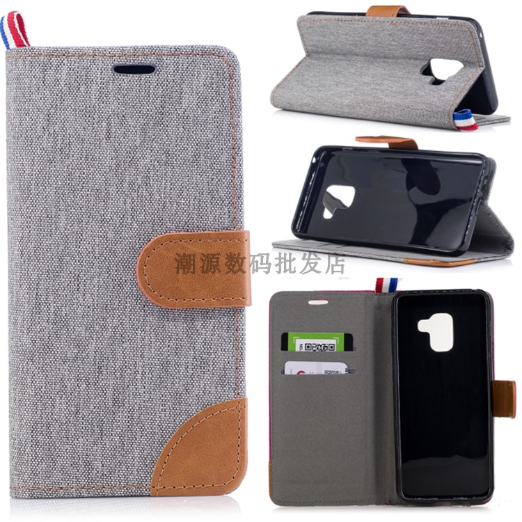 Custodia Samsung Galaxy A8 2018 Pelle Telefono Carta, Cover Samsung Galaxy A8 2018 Folio Denim Anti-caduta
