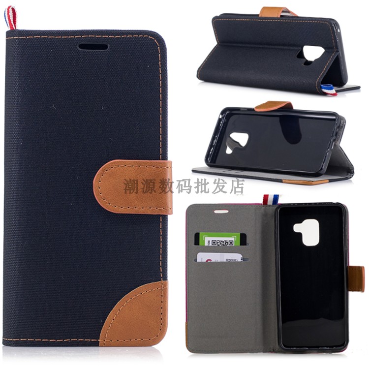 Custodia Samsung Galaxy A8 2018 Pelle Telefono Carta, Cover Samsung Galaxy A8 2018 Folio Denim Anti-caduta