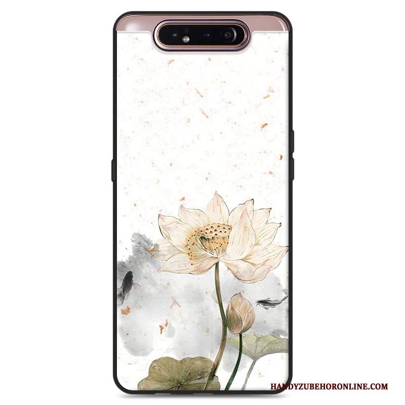 Custodia Samsung Galaxy A80 Protezione Arte Grigio, Cover Samsung Galaxy A80 Stile Cinese Fiori