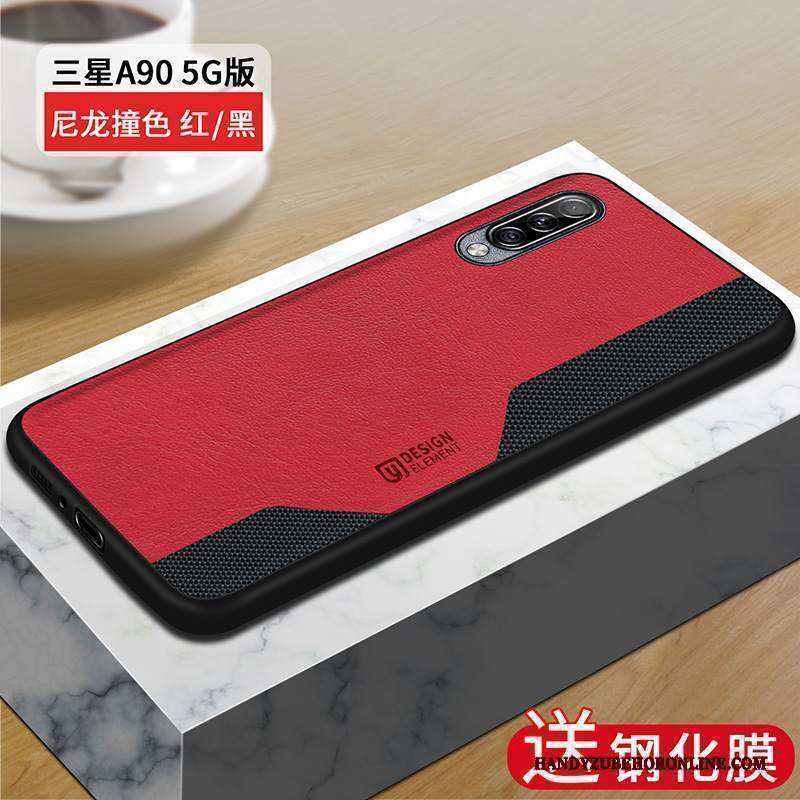 Custodia Samsung Galaxy A90 5g Pelle Rosso Tutto Incluso, Cover Samsung Galaxy A90 5g Protezione Telefono Anti-caduta