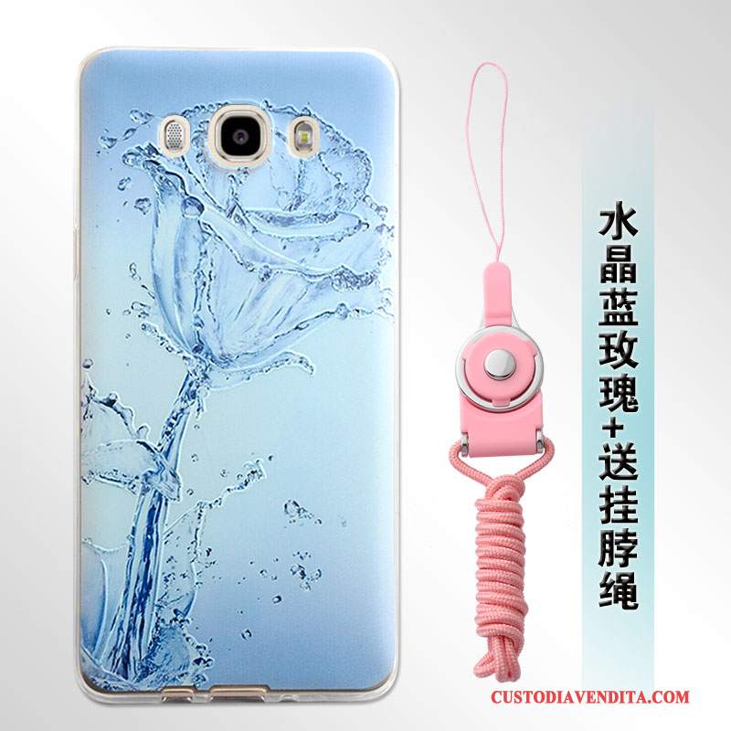 Custodia Samsung Galaxy J7 2016 Goffratura Telefono Ornamenti Appesi, Cover Samsung Galaxy J7 2016 Protezione Morbido Rosa
