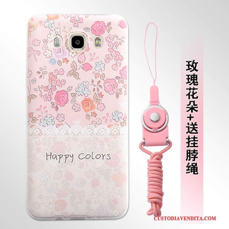 Custodia Samsung Galaxy J7 2016 Goffratura Telefono Ornamenti Appesi, Cover Samsung Galaxy J7 2016 Protezione Morbido Rosa