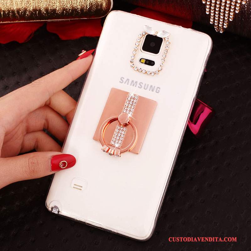 Custodia Samsung Galaxy Note 4 Strass Sottili Nuovo, Cover Samsung Galaxy Note 4 Silicone Ring Bianco