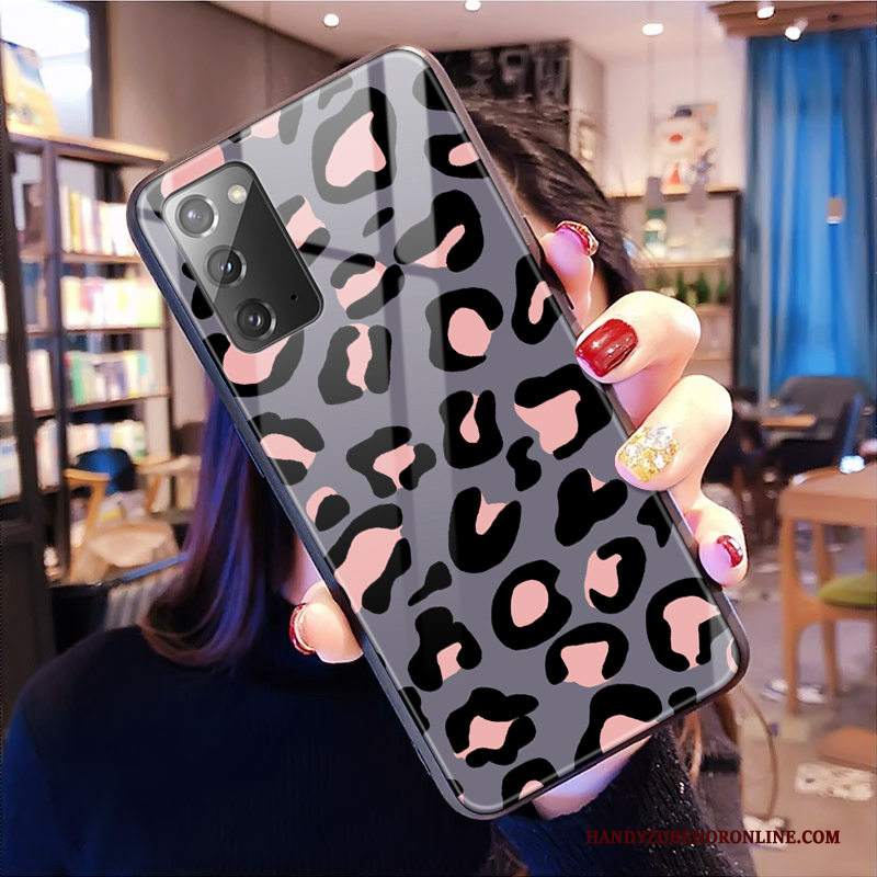 Custodia Samsung Galaxy Note20 Telefono Rosa, Cover Samsung Galaxy Note20 Vetro Leopardate