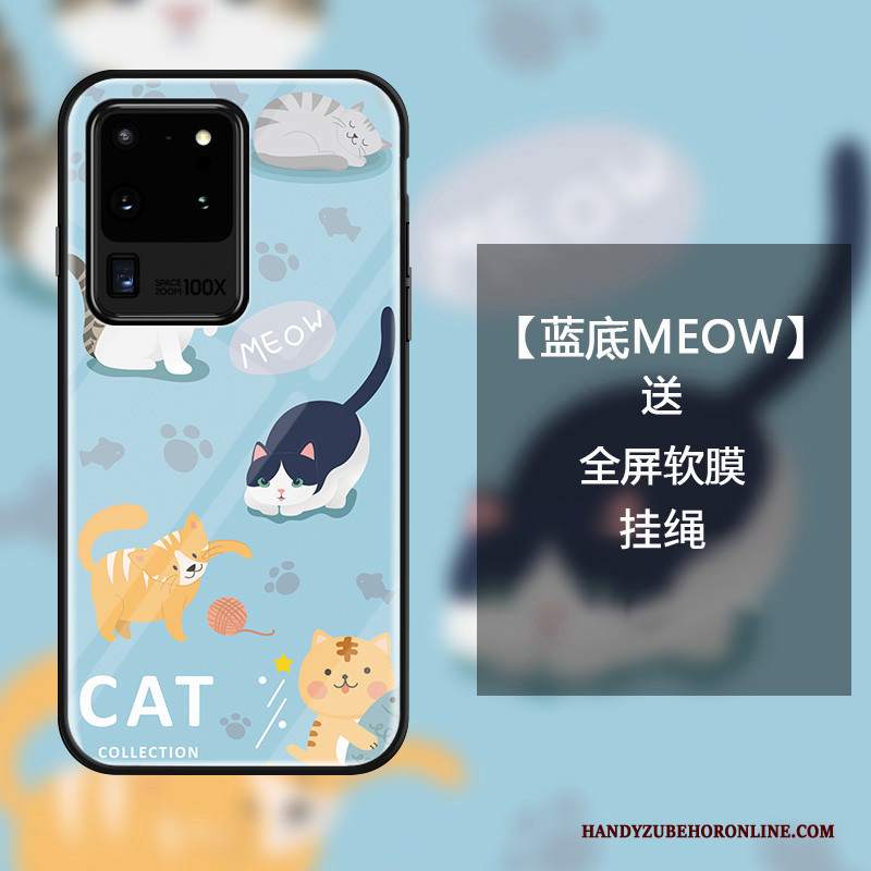 Custodia Samsung Galaxy S20 Ultra Cartone Animato Gattinotelefono, Cover Samsung Galaxy S20 Ultra Protezione Vetro Tutto Incluso