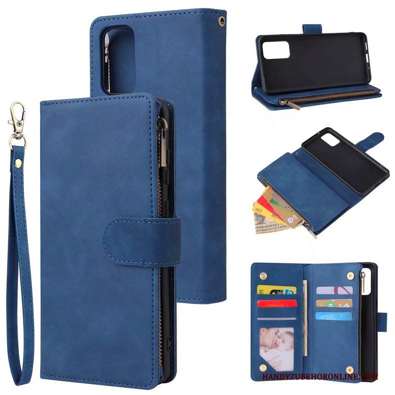 Custodia Samsung Galaxy S20 Ultra Pelle Blu Cerniera, Cover Samsung Galaxy S20 Ultra Folio Carta