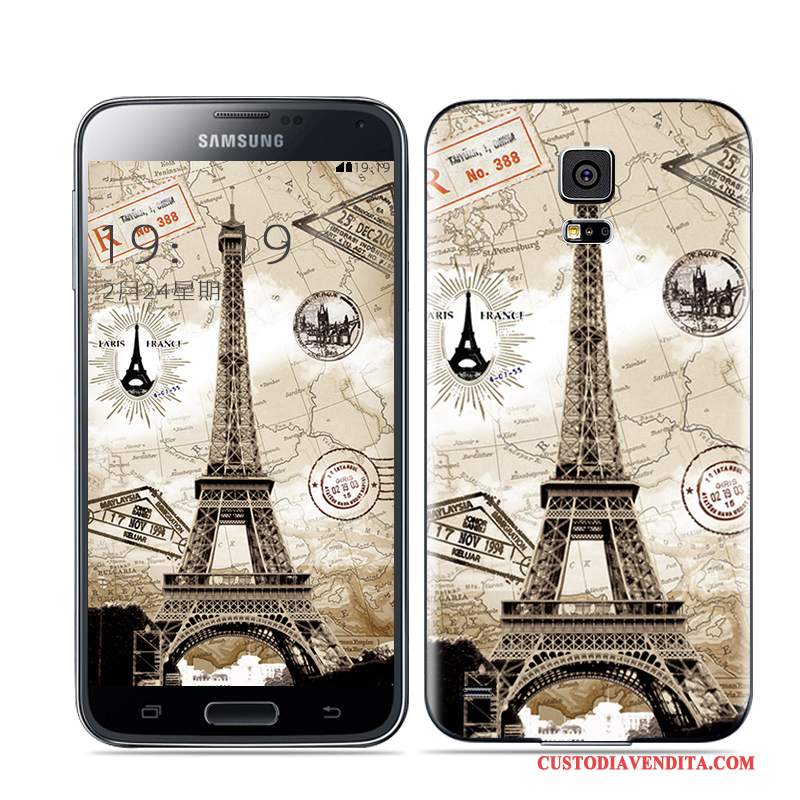 Custodia Samsung Galaxy S5 Colore Bianco Oro, Cover Samsung Galaxy S5 Coperchio Posteriore Nero