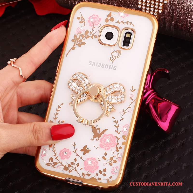 Custodia Samsung Galaxy S6 Edge Strass Fibbiatelefono, Cover Samsung Galaxy S6 Edge Protezione Ring Blu