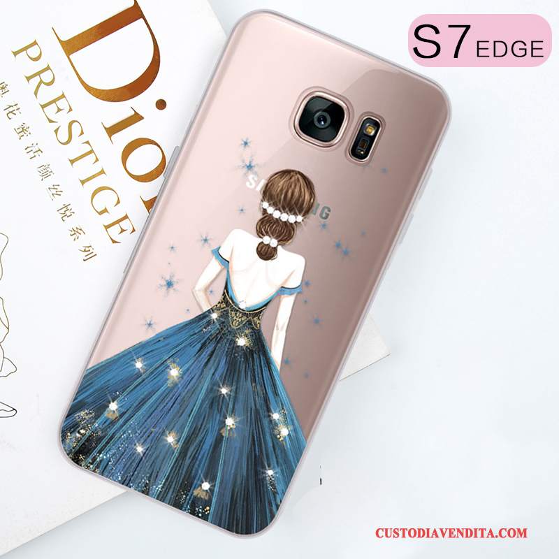 Custodia Samsung Galaxy S7 Edge Strass Tendenza Porpora, Cover Samsung Galaxy S7 Edge Silicone Tutto Inclusotelefono