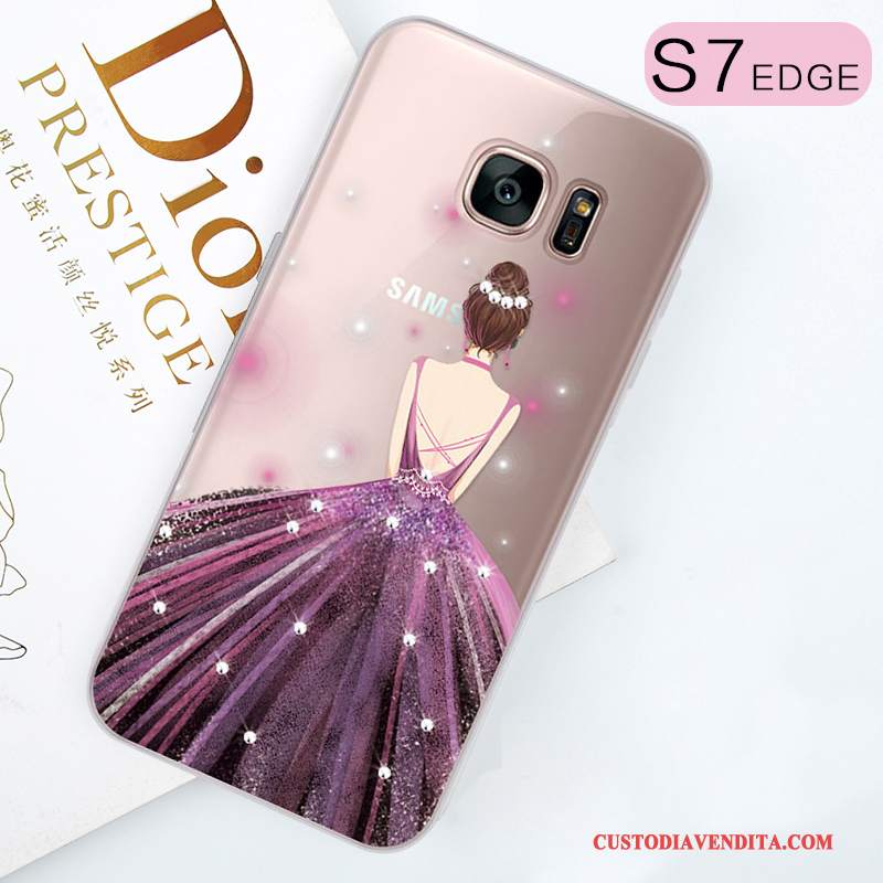 Custodia Samsung Galaxy S7 Edge Strass Tendenza Porpora, Cover Samsung Galaxy S7 Edge Silicone Tutto Inclusotelefono