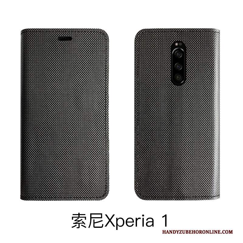 Custodia Sony Xperia 1 Pelle Mucca Anti-caduta, Cover Sony Xperia 1 Folio Lusso Grigio