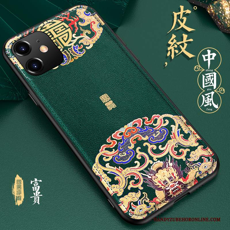 Custodia iPhone 11 Pelle Stile Cinese Anti-caduta, Cover iPhone 11 Goffratura Tutto Inclusotelefono