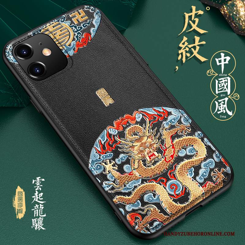 Custodia iPhone 11 Pelle Stile Cinese Anti-caduta, Cover iPhone 11 Goffratura Tutto Inclusotelefono