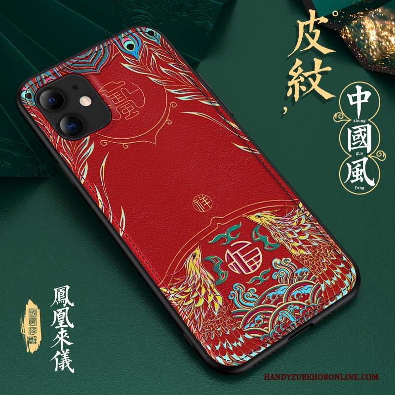 Custodia iPhone 11 Pelle Stile Cinese Anti-caduta, Cover iPhone 11 Goffratura Tutto Inclusotelefono