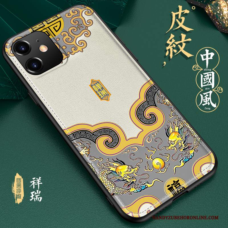 Custodia iPhone 11 Pelle Stile Cinese Anti-caduta, Cover iPhone 11 Goffratura Tutto Inclusotelefono