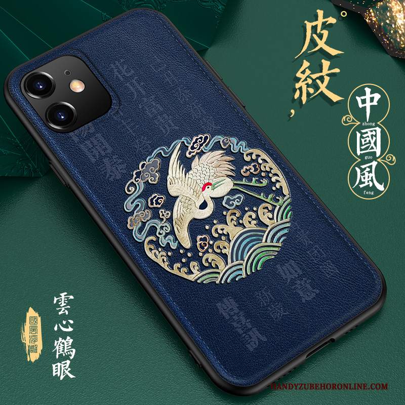 Custodia iPhone 11 Pelle Stile Cinese Anti-caduta, Cover iPhone 11 Goffratura Tutto Inclusotelefono