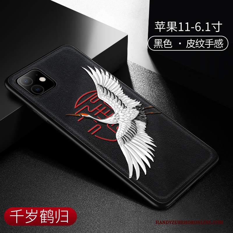 Custodia iPhone 11 Pelle Stile Cinese Anti-caduta, Cover iPhone 11 Goffratura Tutto Inclusotelefono