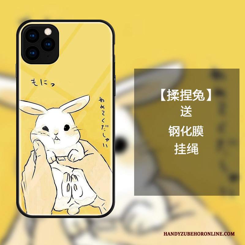 Custodia iPhone 11 Pro Max Cartone Animato Giallo Bello, Cover iPhone 11 Pro Max Moda Vetro Coniglio