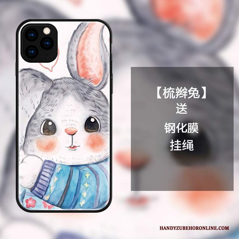Custodia iPhone 11 Pro Max Cartone Animato Giallo Bello, Cover iPhone 11 Pro Max Moda Vetro Coniglio