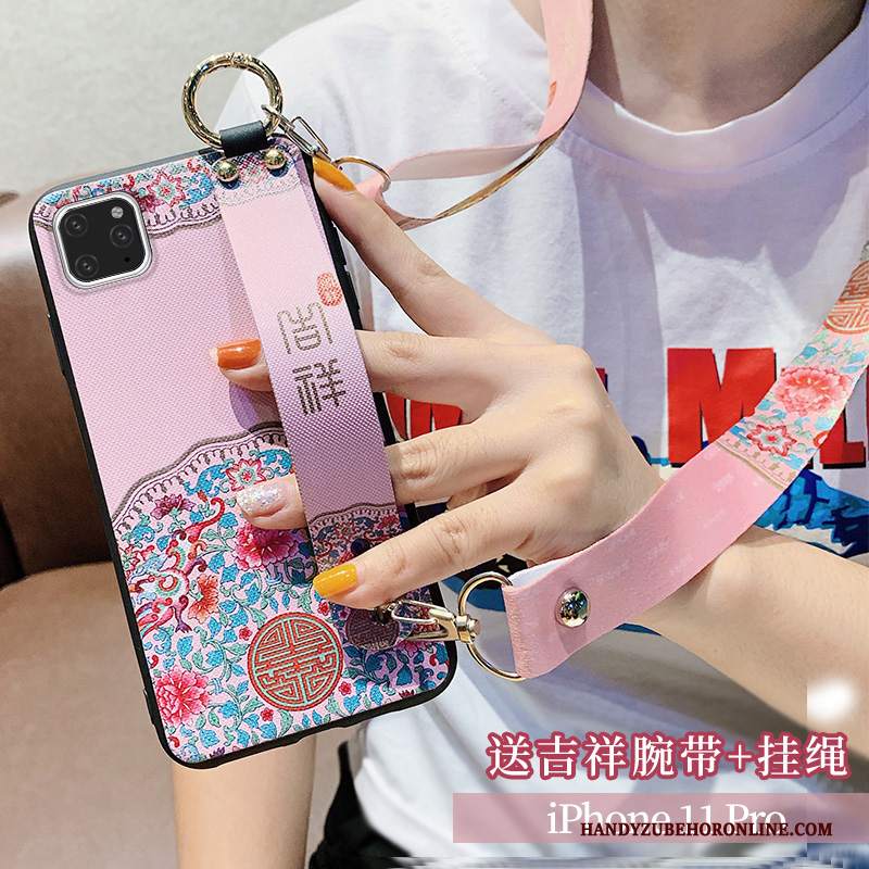 Custodia iPhone 11 Pro Max Silicone Ornamenti Appesitelefono, Cover iPhone 11 Pro Max Net Red Stile Cinese