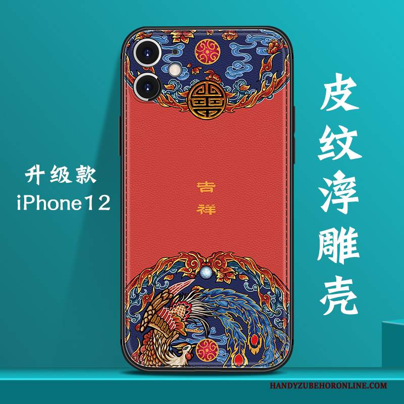Custodia iPhone 12 Pelle Modello Stile Cinese, Cover iPhone 12 Creativo Nuovo Marchio Di Tendenza