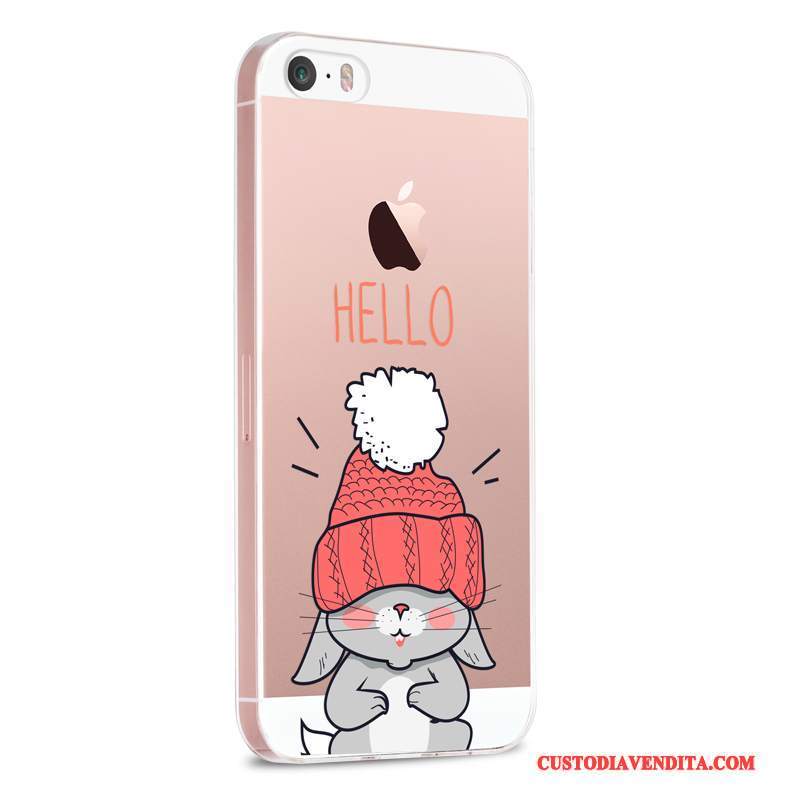 Custodia iPhone 5/5s Cartone Animato Anti-cadutatelefono, Cover iPhone 5/5s Silicone Rosa Trasparente