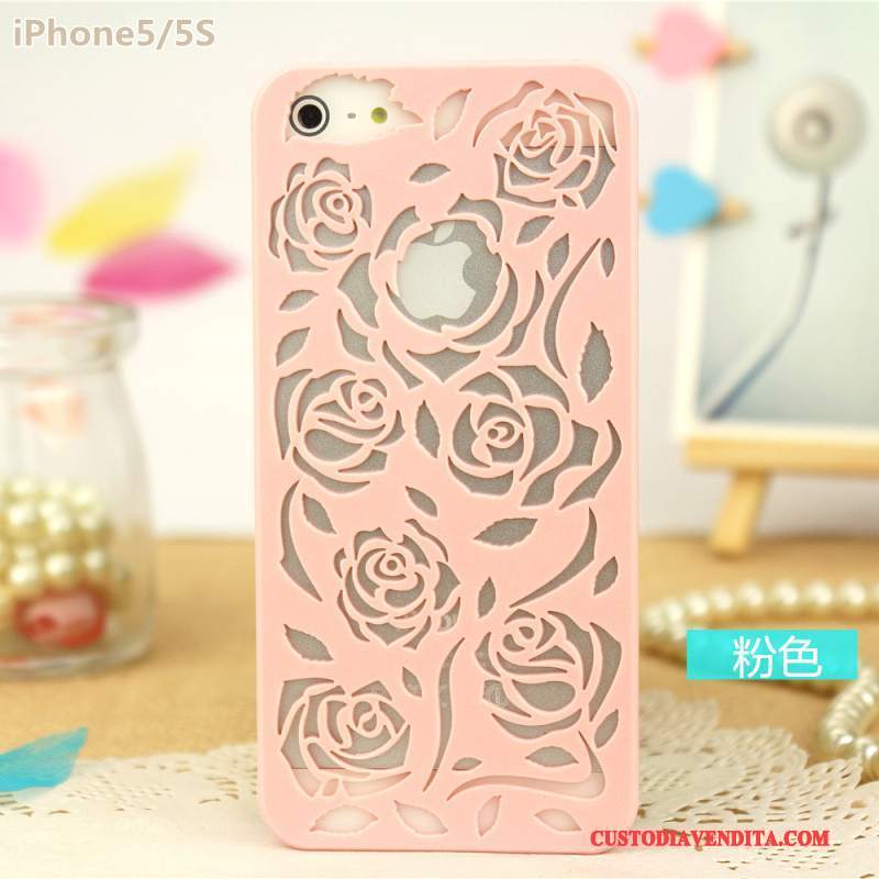 Custodia iPhone 5/5s Protezione Rosa Giallo, Cover iPhone 5/5s Fiori Intaglio