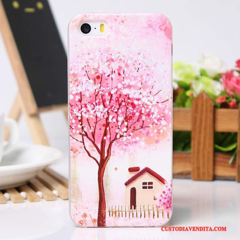 Custodia iPhone 5/5s Protezione Rosa Leggere, Cover iPhone 5/5s Goffratura Morbidotelefono