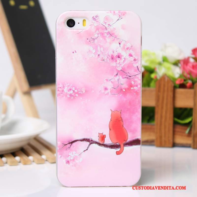Custodia iPhone 5/5s Protezione Rosa Leggere, Cover iPhone 5/5s Goffratura Morbidotelefono