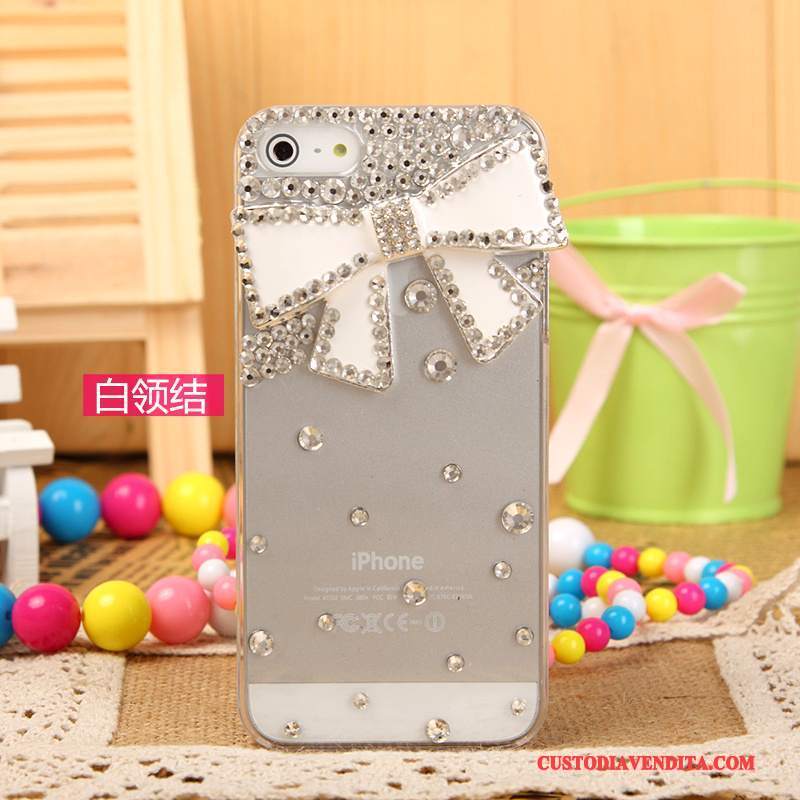 Custodia iPhone 5/5s Strass Telefono Argento, Cover iPhone 5/5s Protezione Bianco